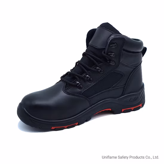 Placa de entressola de proteção masculina de trabalho de alta qualidade Sola de borracha PU Plataforma de couro genuíno Biqueira de aço para homens Botas de trabalho em campo petrolífero Calçados de segurança